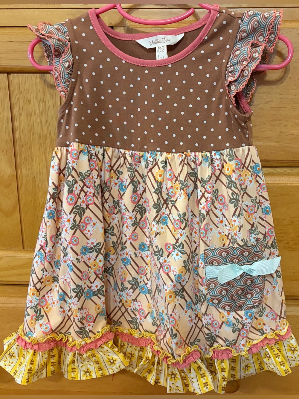 Matilda Jane Girl's Colorful Flutter Dress in Earth Tones w/Ruffles Size 18-24M